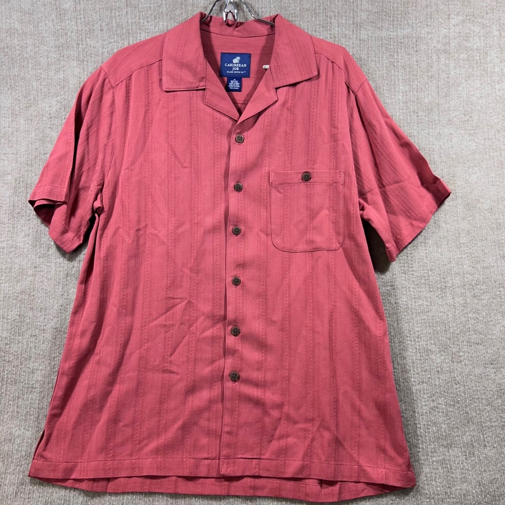 Caribbean Joe Mens Silk Short Sleeve Button Up Camp Aloha Shirt Coral M
